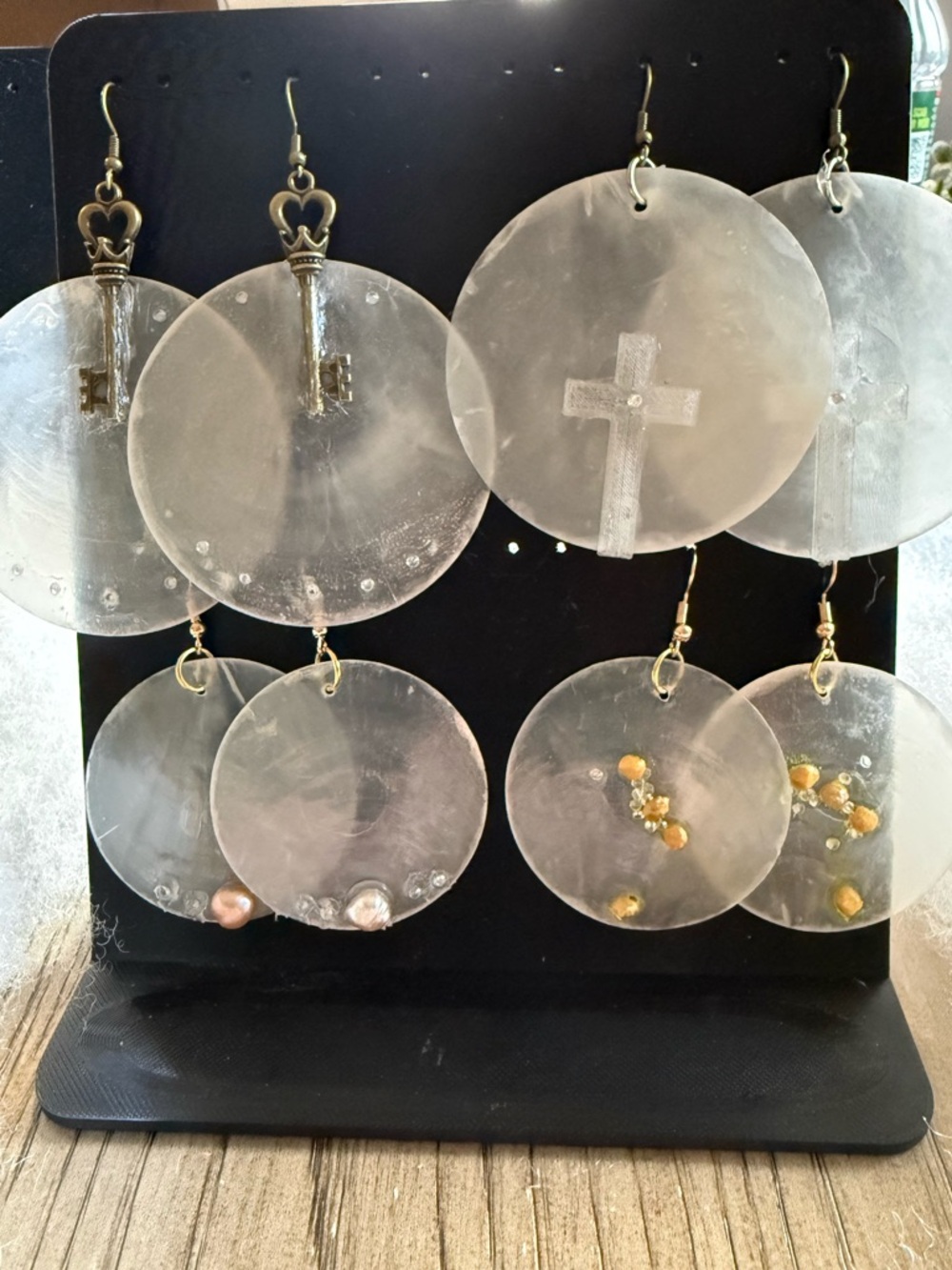 4 pair capiz shell hypoallergenic earrings crafted with CZ & freshwater pearls